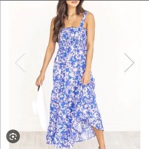 Pink Lily Endless Hope Blue Floral Smocked Bust Maxi Dress